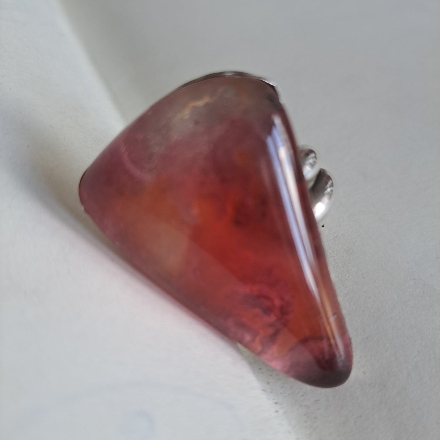 Pink glass and silver ring