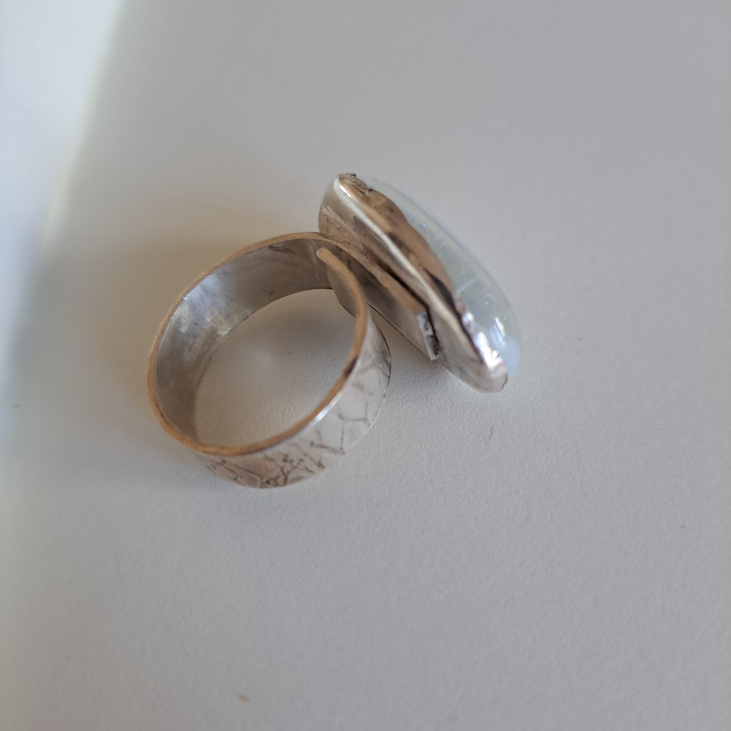 White sparkly  dichroic glass and silver ring