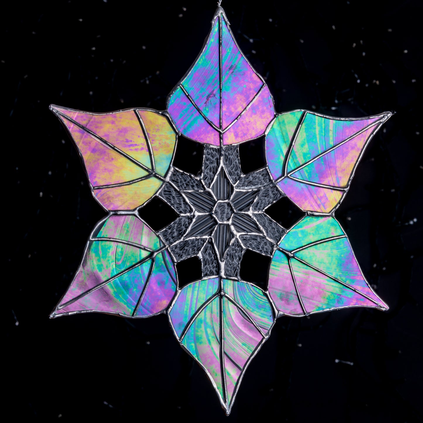 Large stained glass snowflake (silver finish)