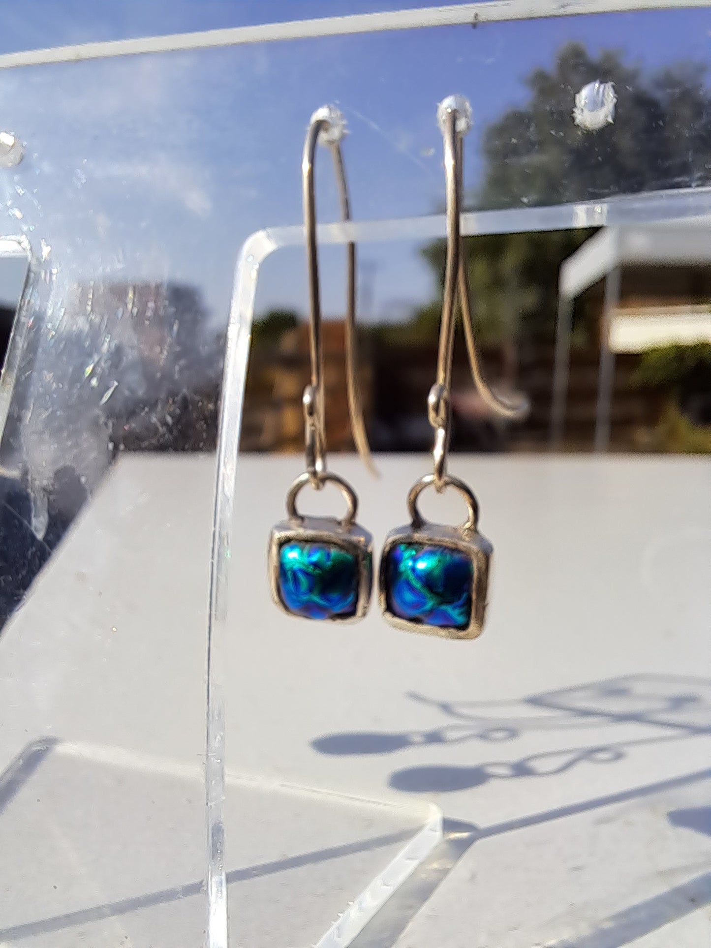 Dichroic Fused Glass and Silver Earrings