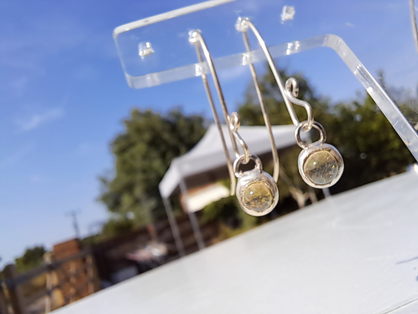 Silver Dichroic Fused Glass and Silver Earrings