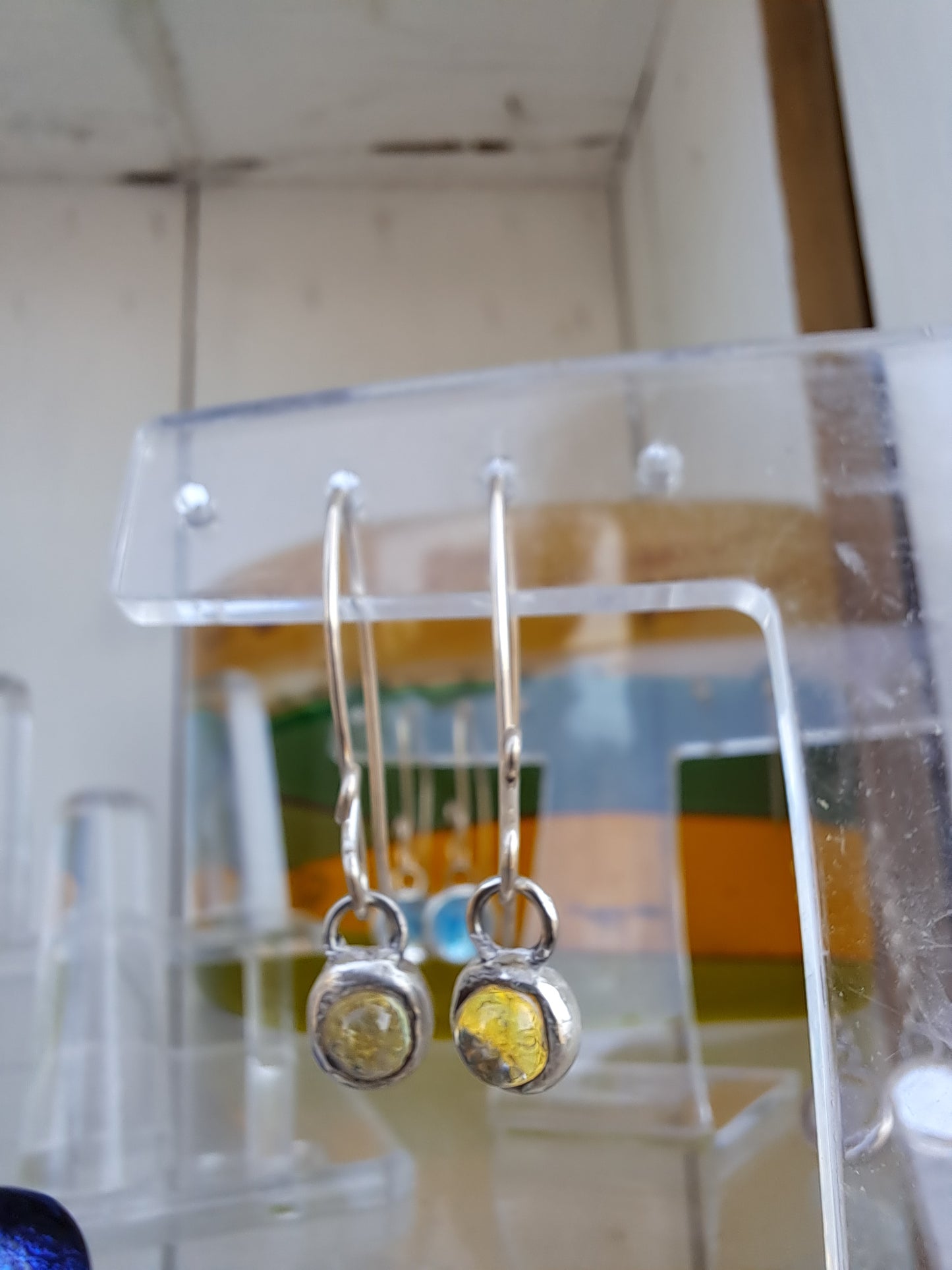 Silver Dichroic Fused Glass and Silver Earrings