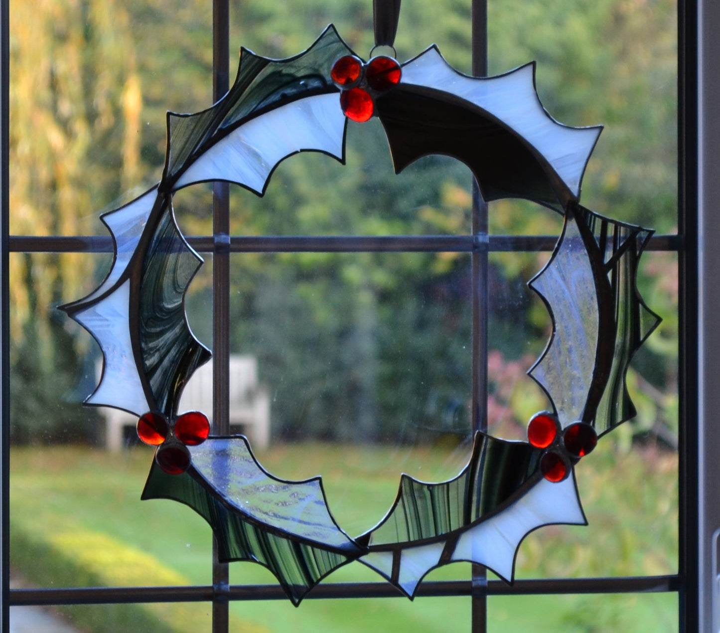 Stained glass holly wreaths