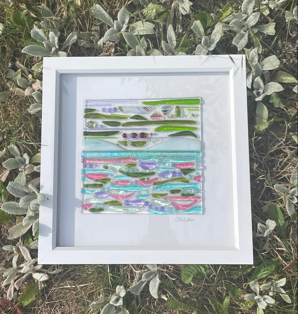 Abstract landscape in pinks and greens