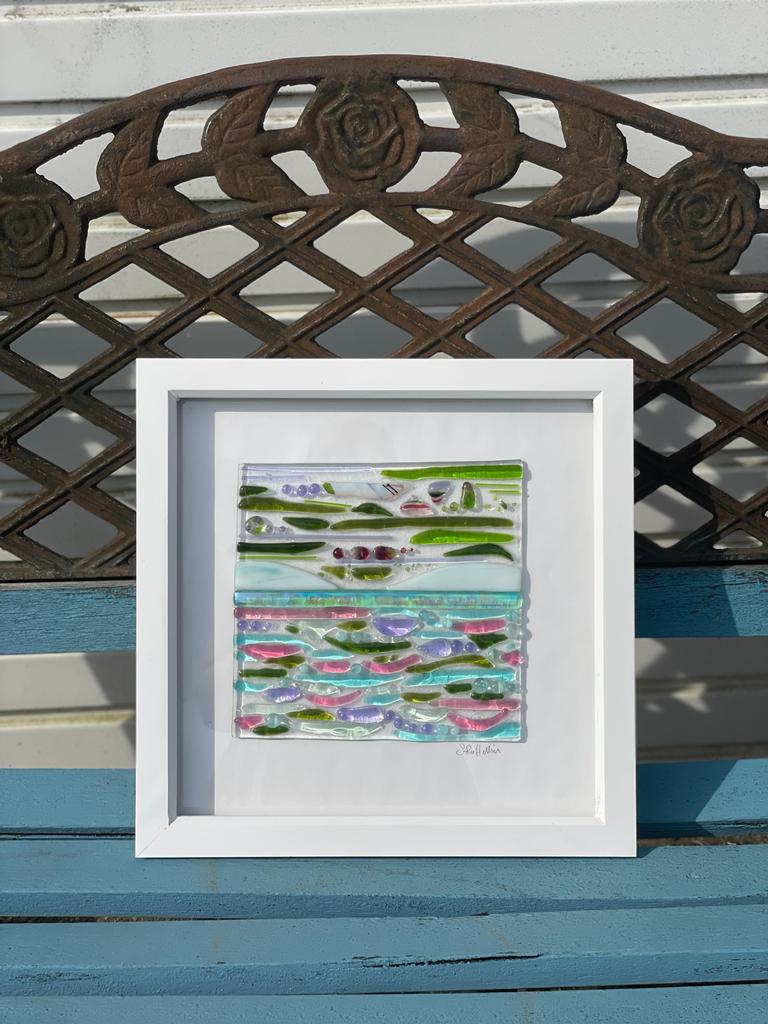 Abstract landscape in pinks and greens