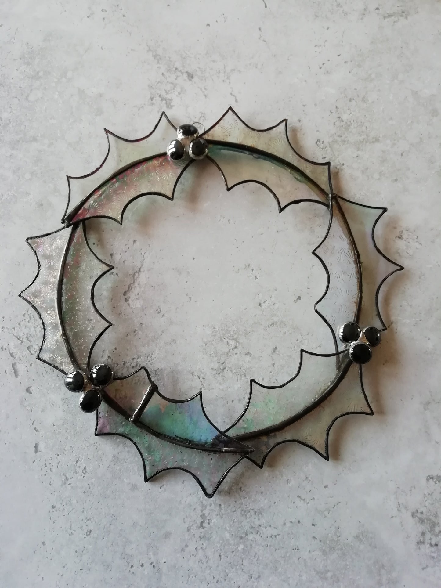 Stained glass holly wreaths