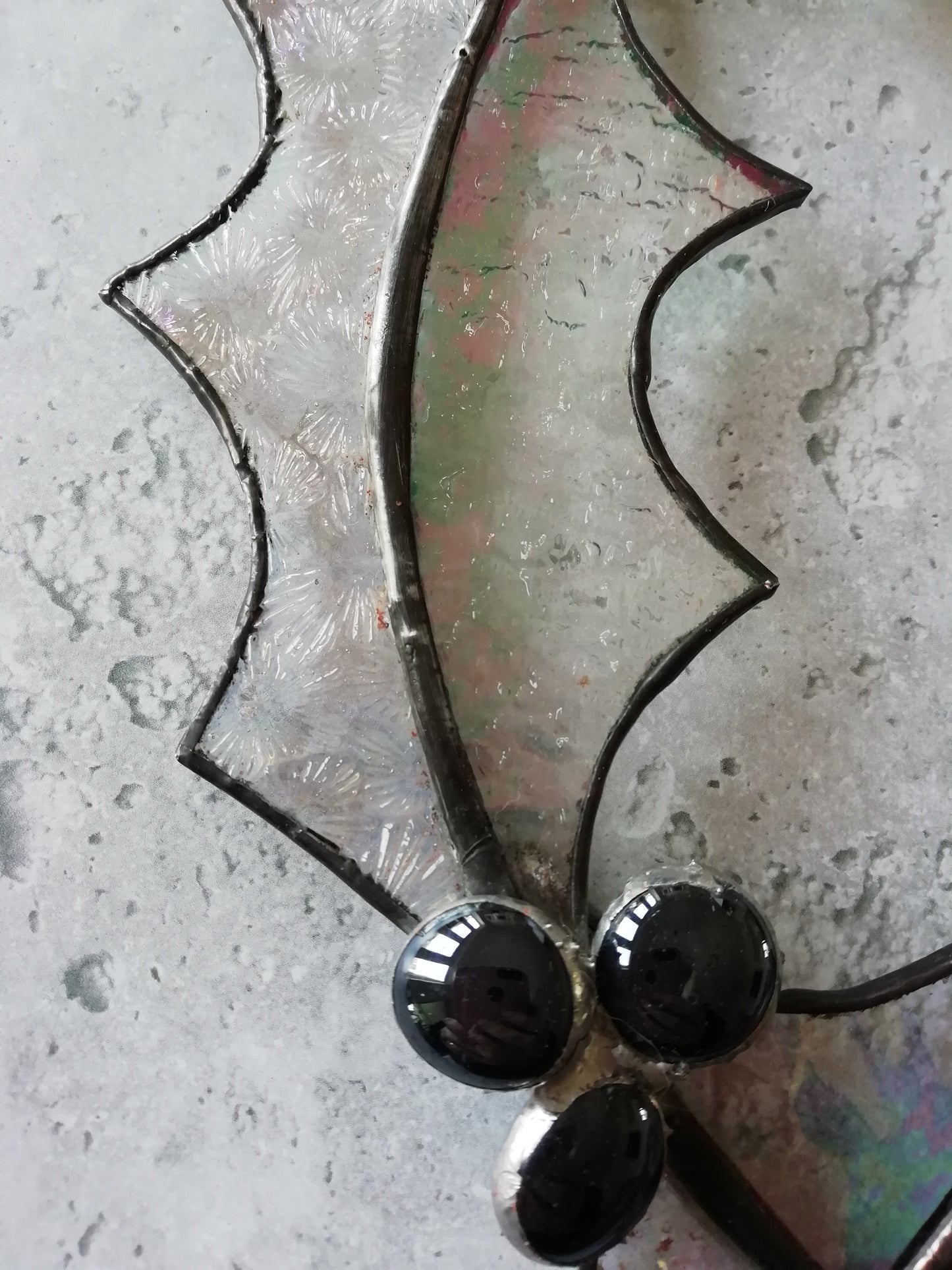 Stained glass holly wreaths