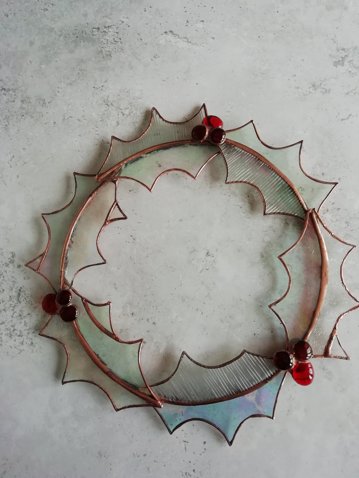 Stained glass holly wreaths
