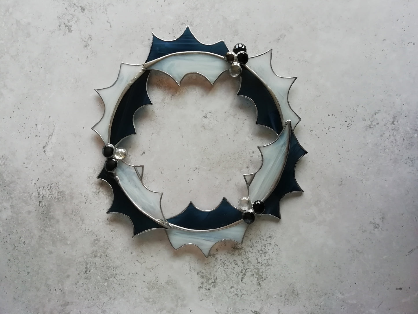 Stained glass holly wreaths