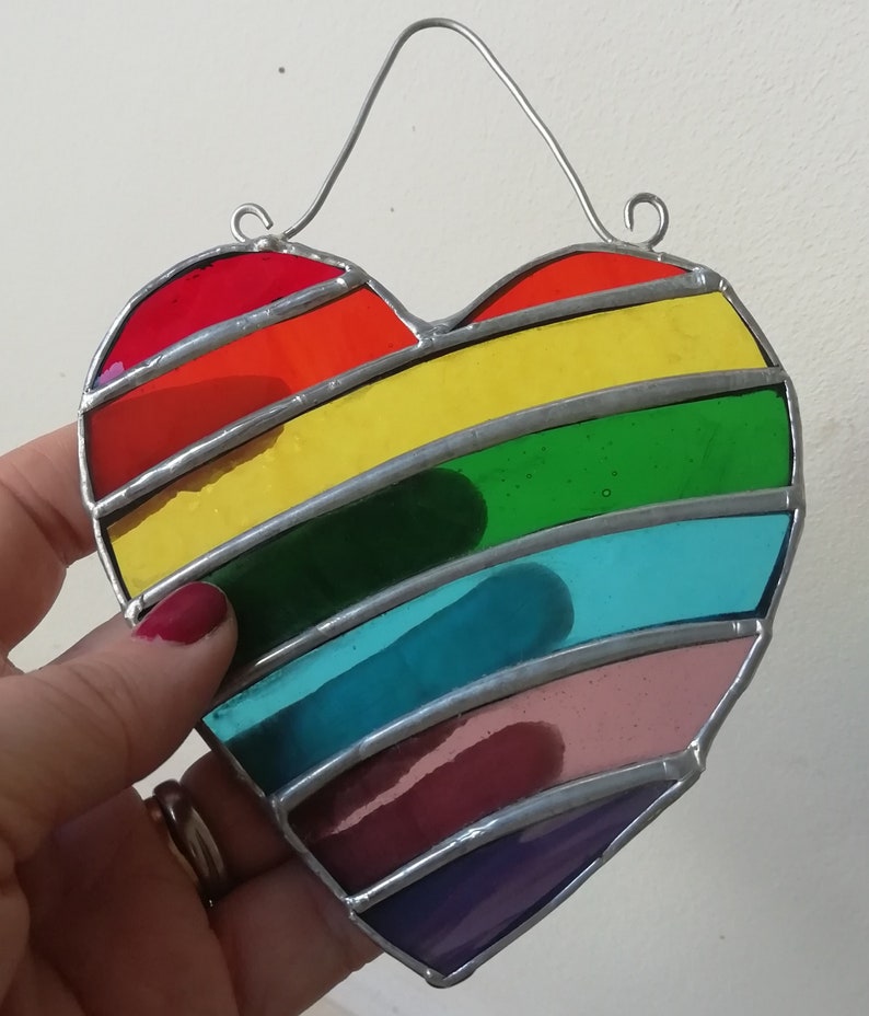 Stained Glass Rainbow Heart Suncatcher