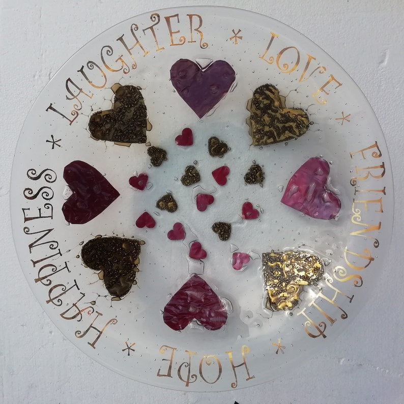 Fused Glass Love, Hope, Happiness Motif Statement bowl