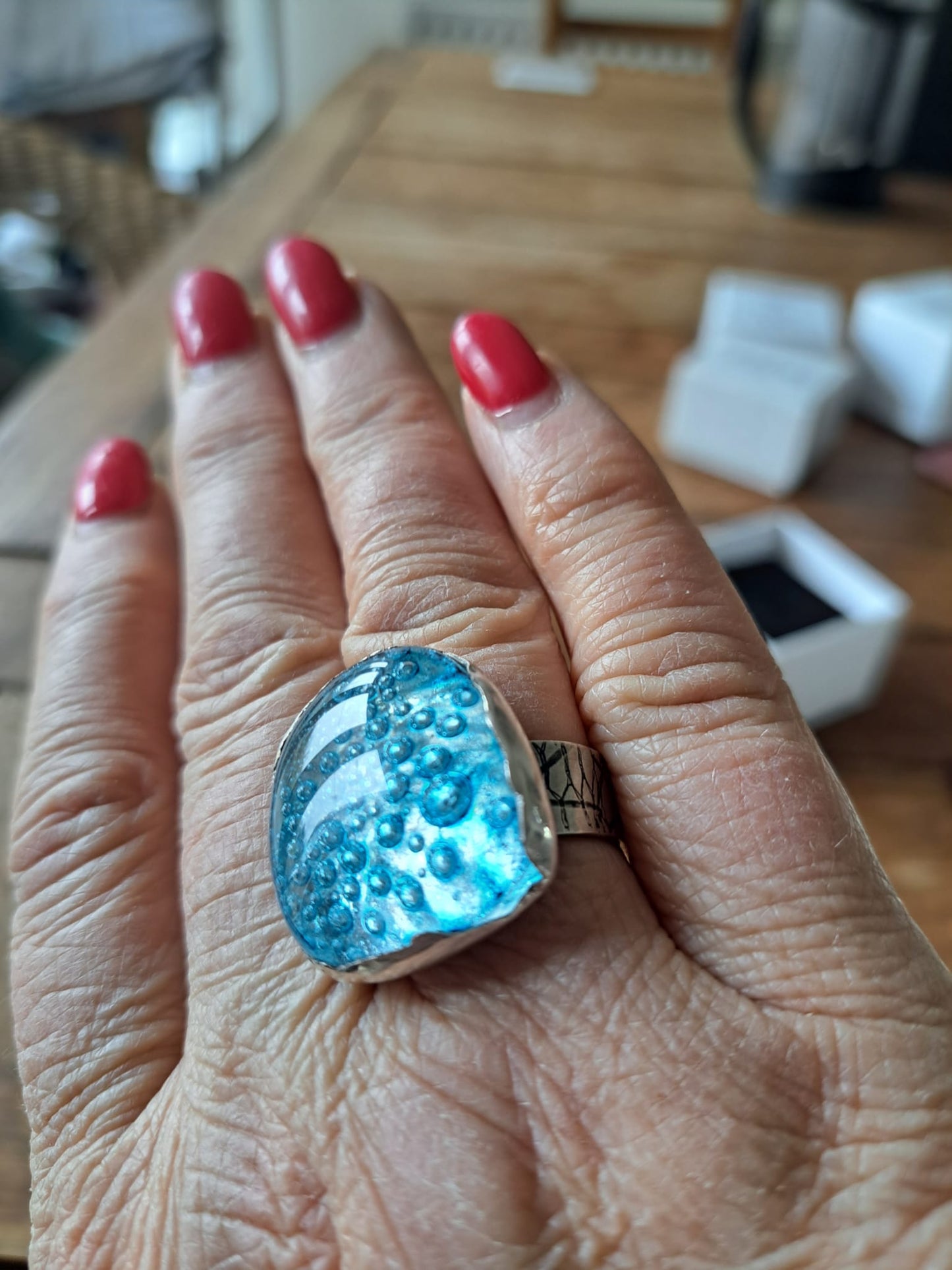 Turquoise Bubble Glass Ring