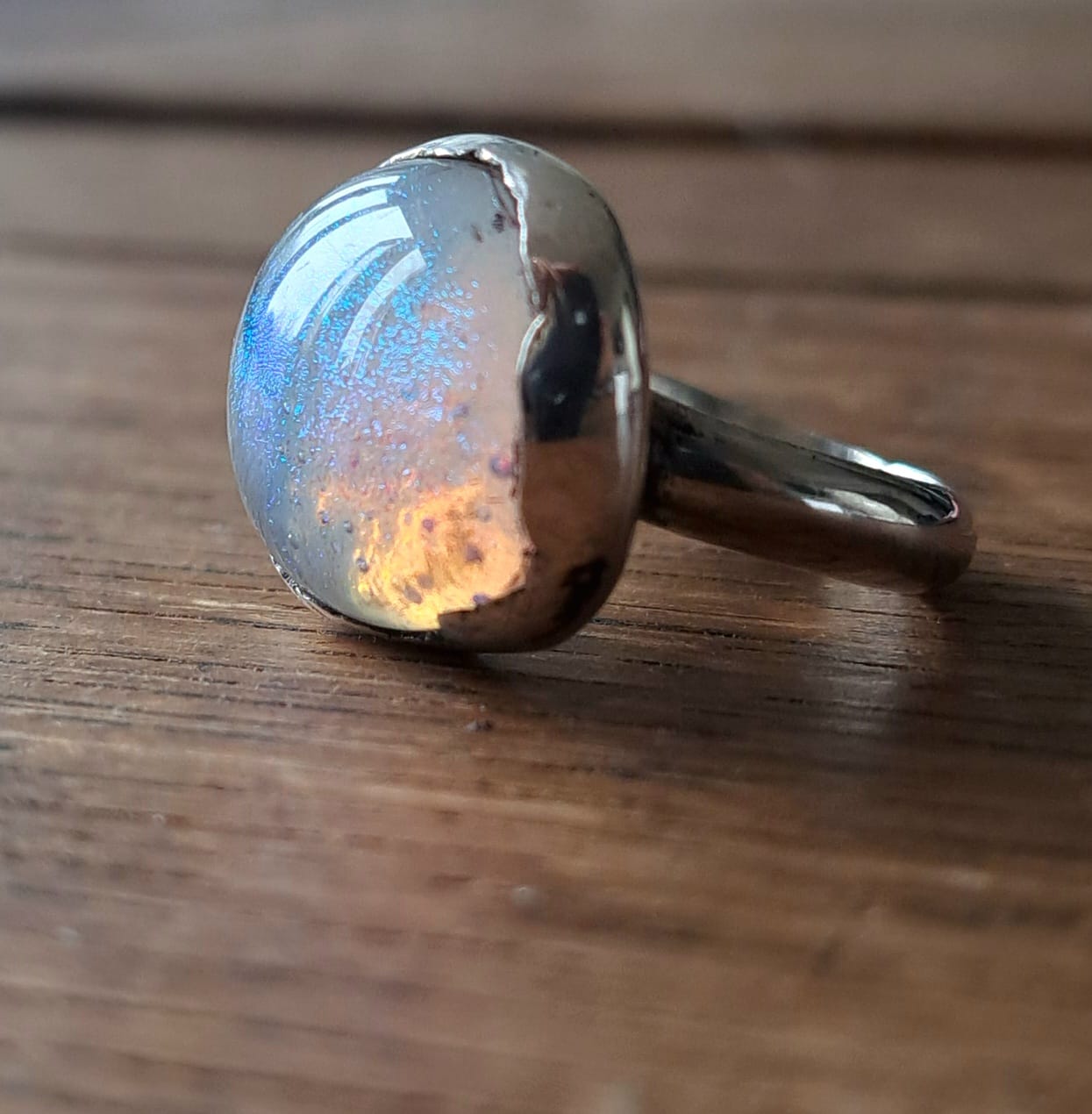 Dichroic Glass Silver Ring - Sparkly White