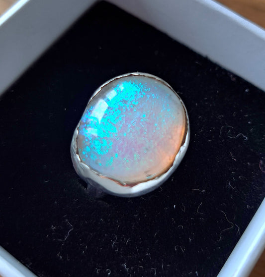 Dichroic Glass Silver Ring - Sparkly White