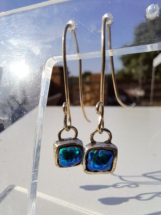 Dichroic Fused Glass and Silver Earrings