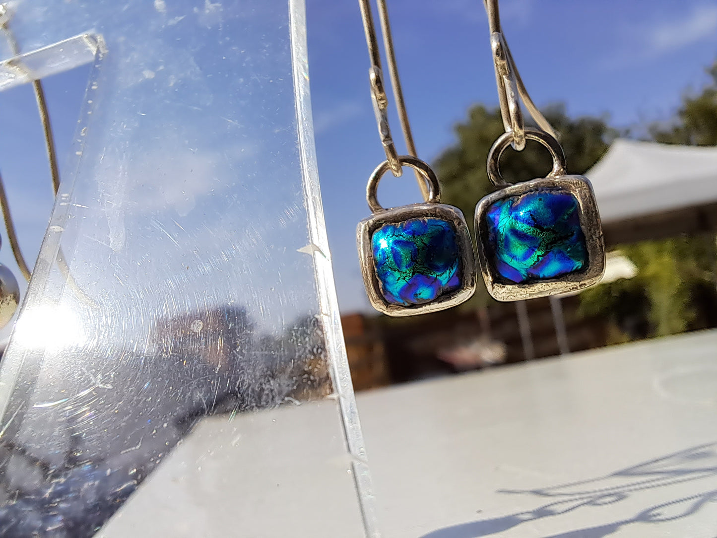 Dichroic Fused Glass and Silver Earrings