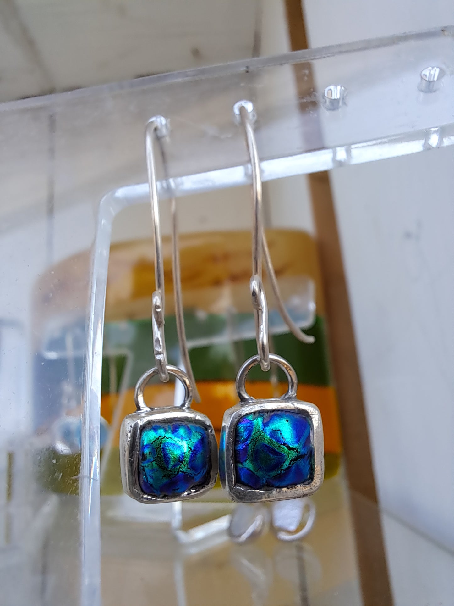 Dichroic Fused Glass and Silver Earrings