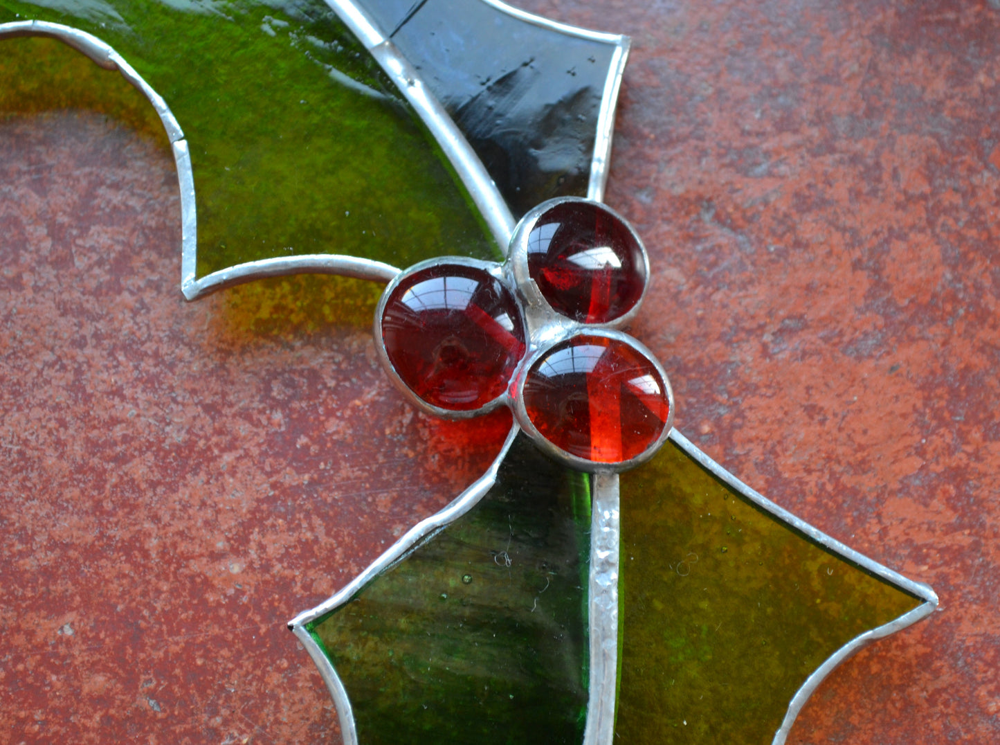 Stained glass holly wreaths