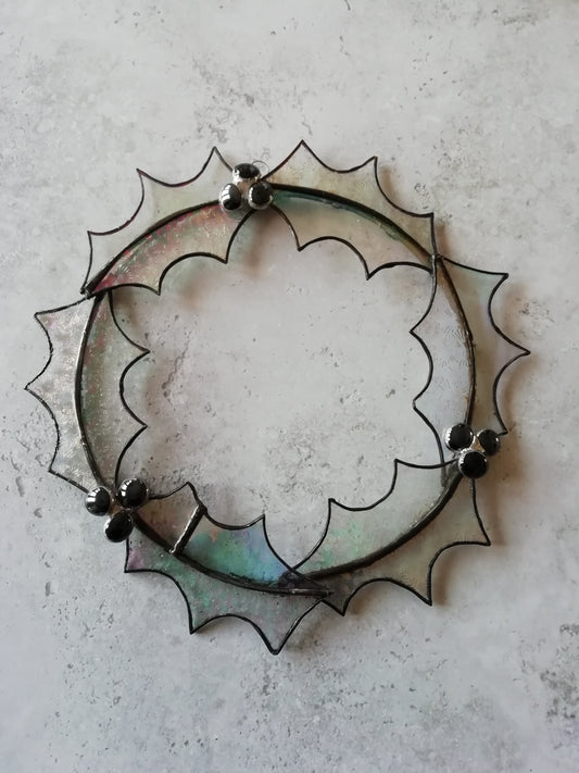 Stained glass holly wreaths