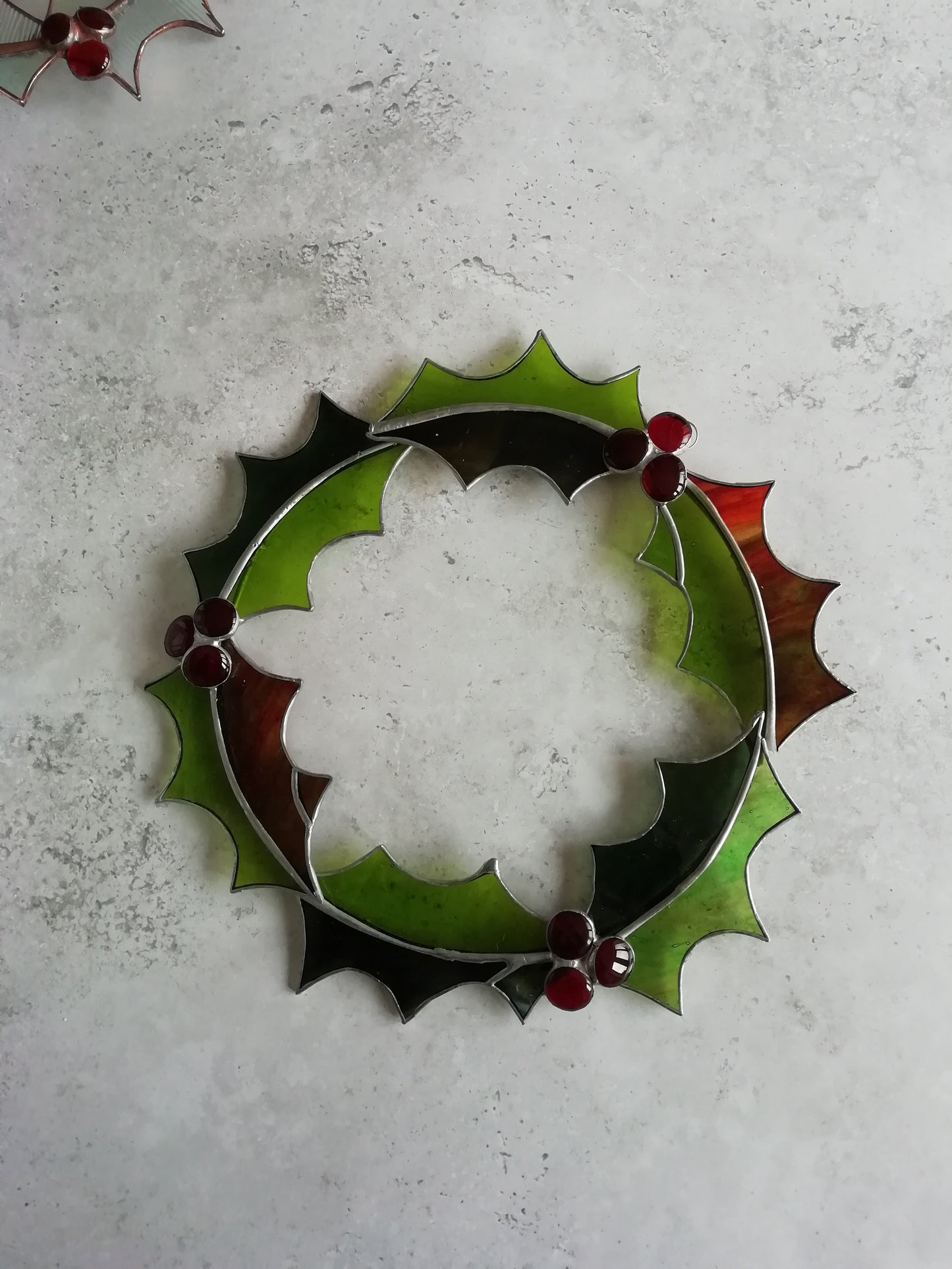 Stained glass holly wreaths
