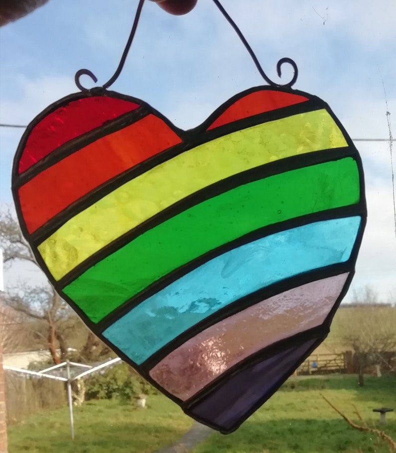 Stained Glass Rainbow Heart Suncatcher