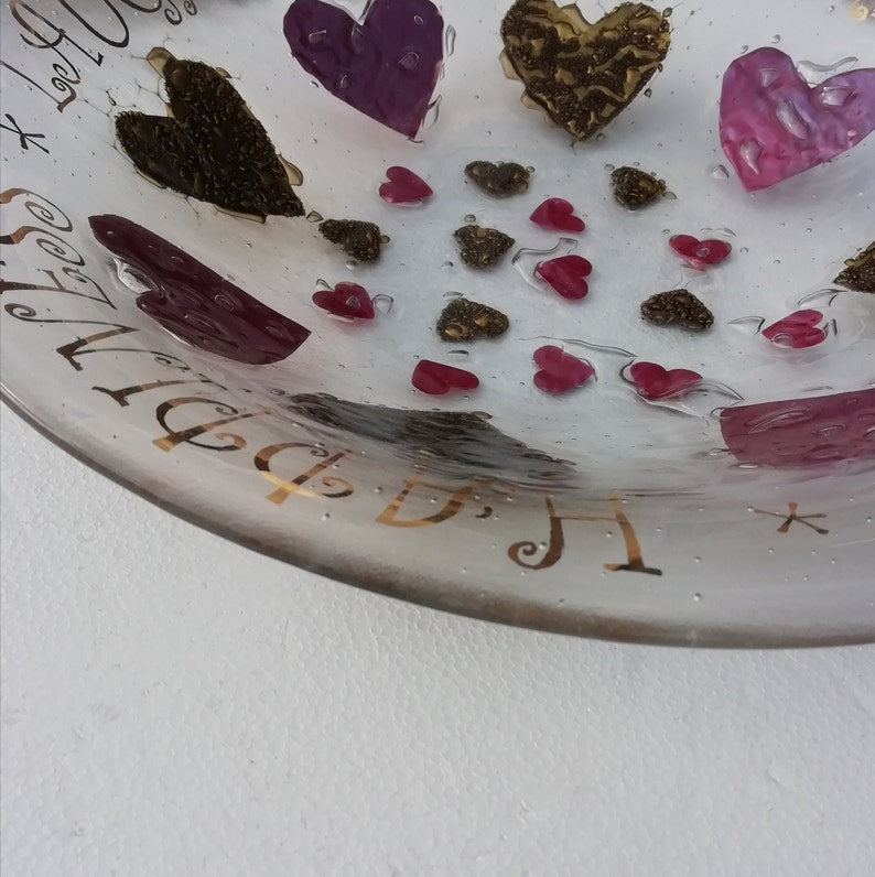 Fused Glass Love, Hope, Happiness Motif Statement bowl