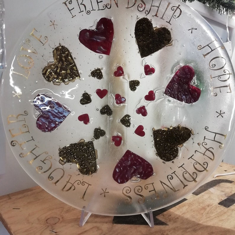Fused Glass Love, Hope, Happiness Motif Statement bowl