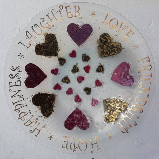 Fused Glass Love, Hope, Happiness Motif Statement bowl